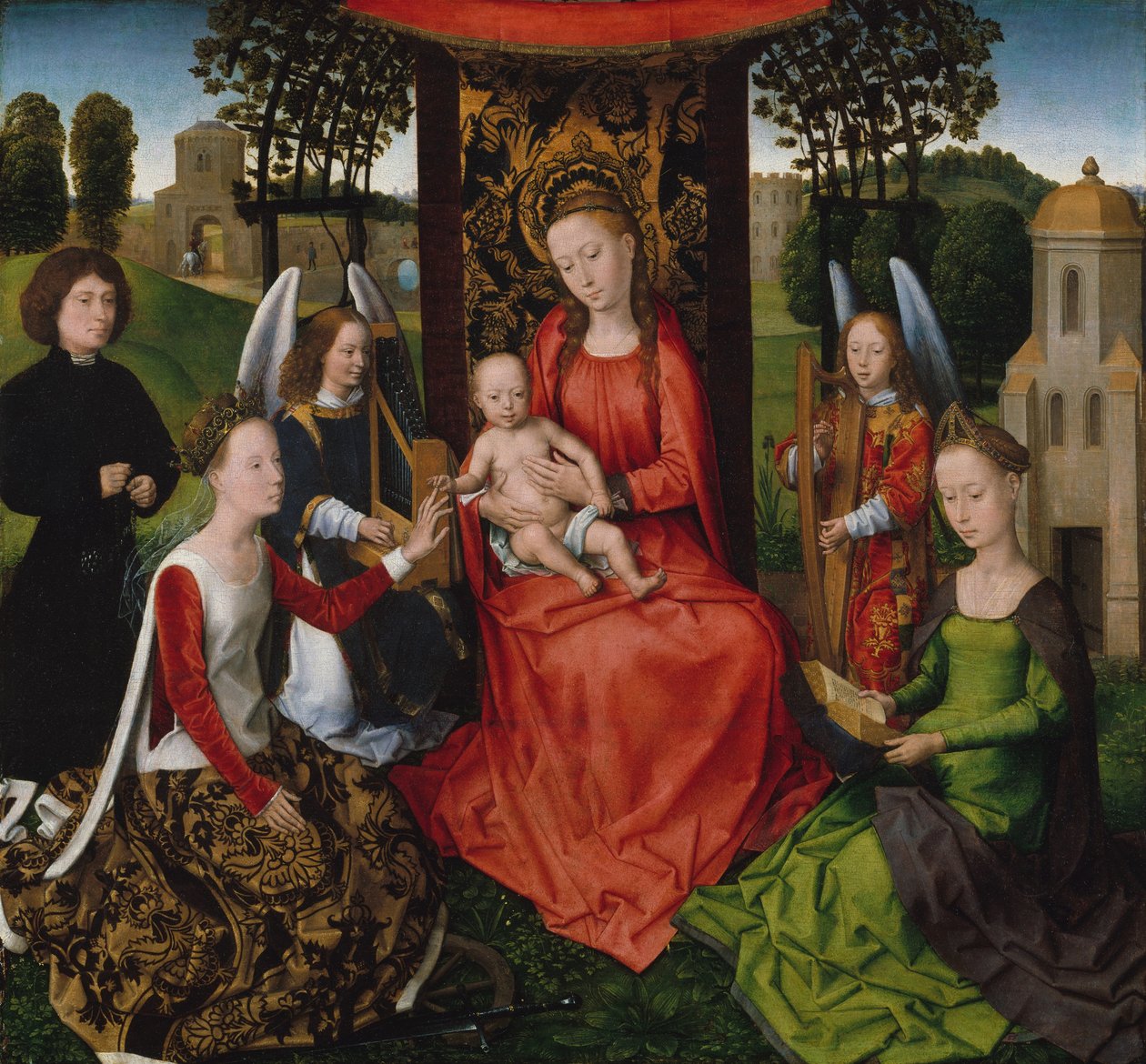Jomfru og barn med de hellige Katarina av Alexandria og Barbara, tidlig på 1480-tallet. av Hans Memling