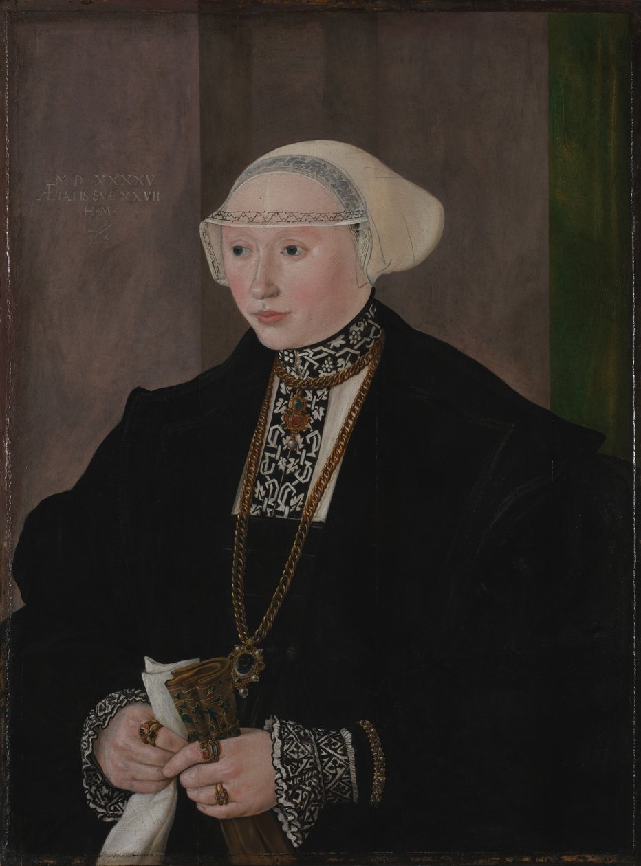 Portrett av Maria Kitscher, kona til Freyberg, 1545 av Hans Muelich or Mielich