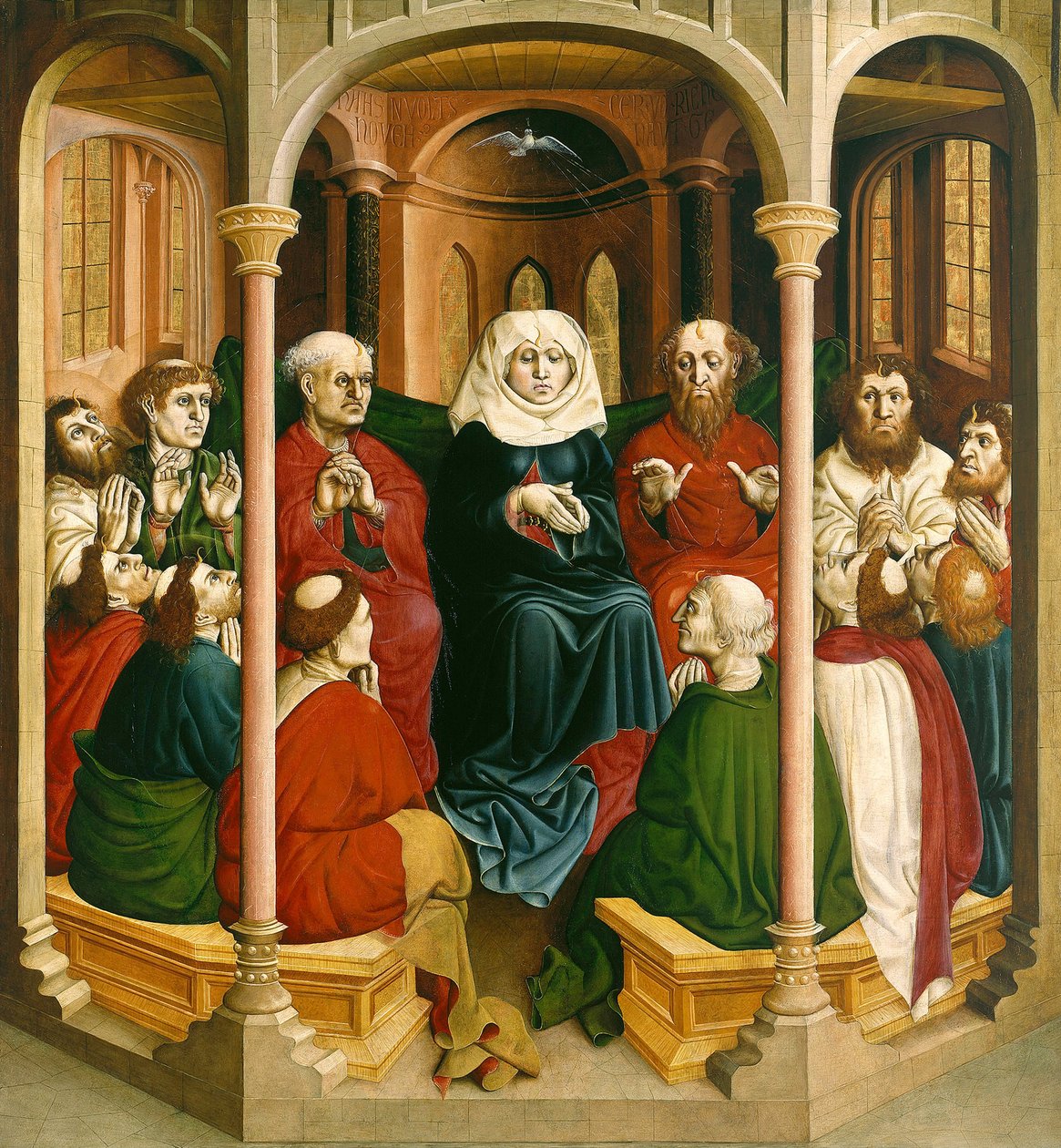 Nedstigningen av Den Hellige Ånd pinse. Wurzach-alterets vinger, 1437 av Hans Multscher