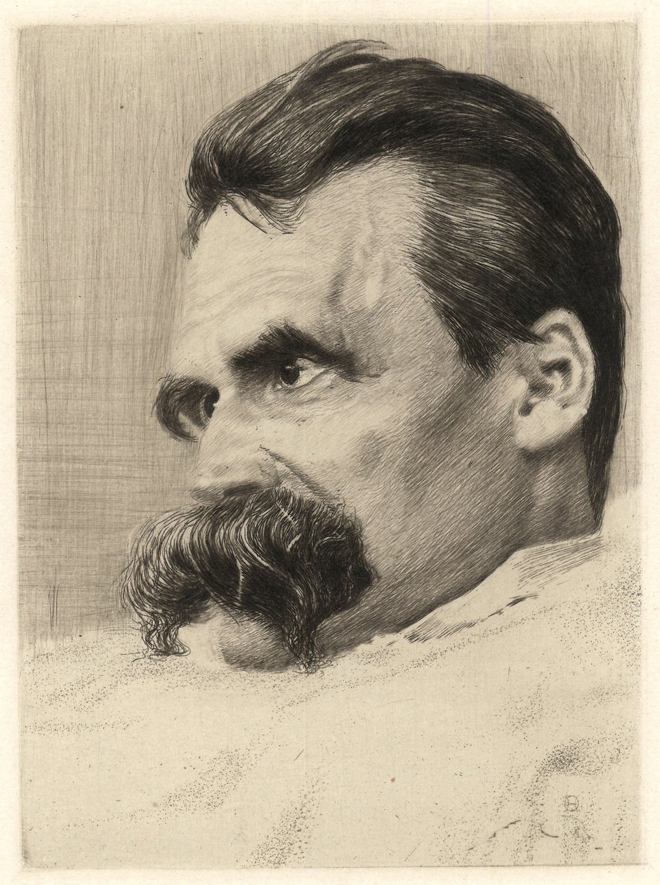 Portrett av Friedrich Nietzsche (1844 - 1900), tysk filosof - av Hans (Johannes) Olde (1855-1917) av Hans Olde
