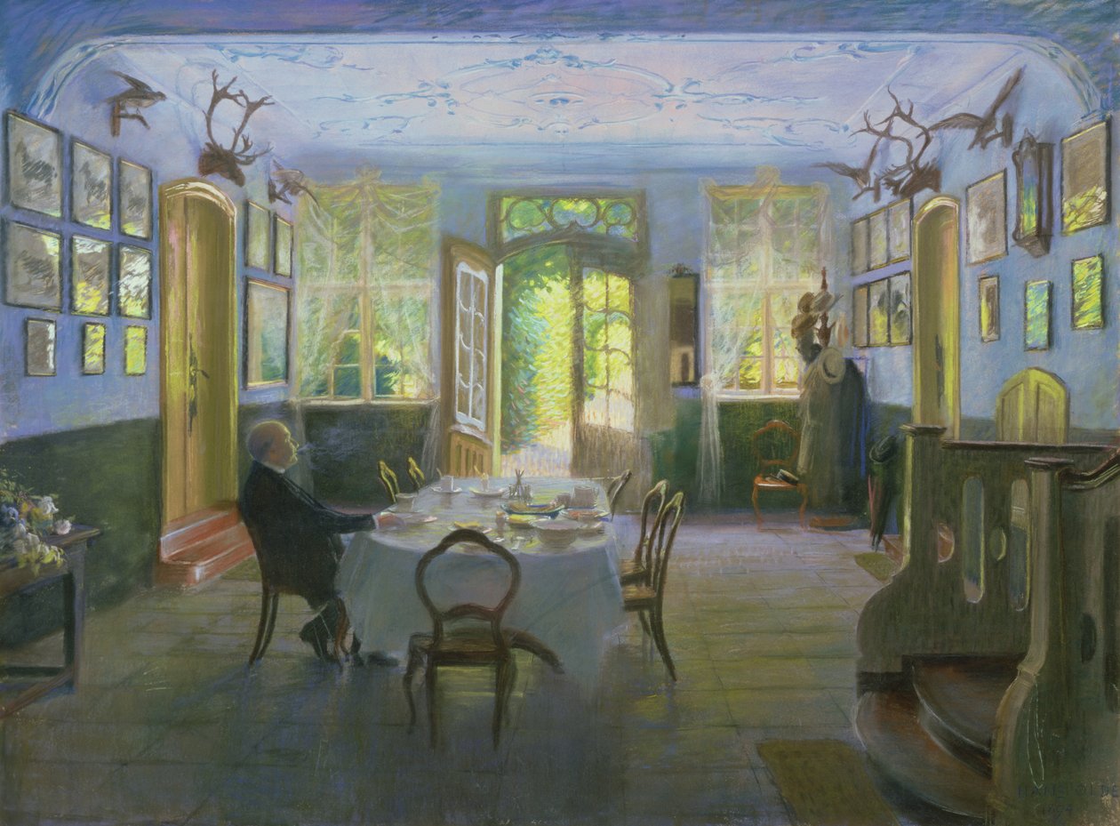 Hall of the Manor House i Waltershof, 1894 (pastell på papir) av Hans Olde