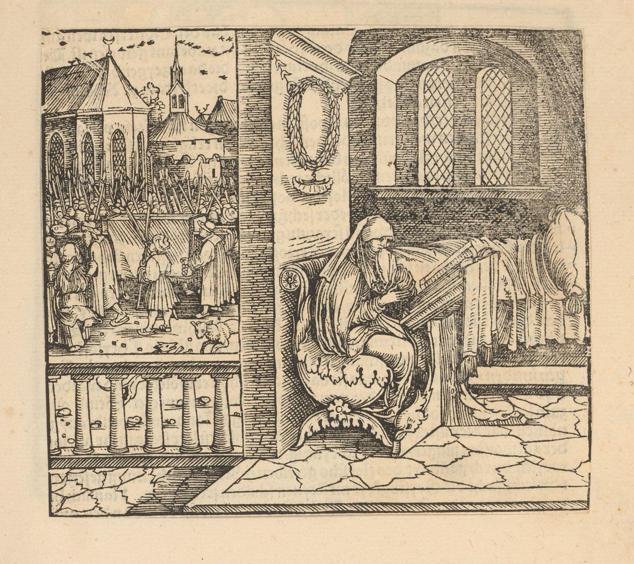 Bedende kvinne og gravfølge av Hans Schäufelein (possibly)