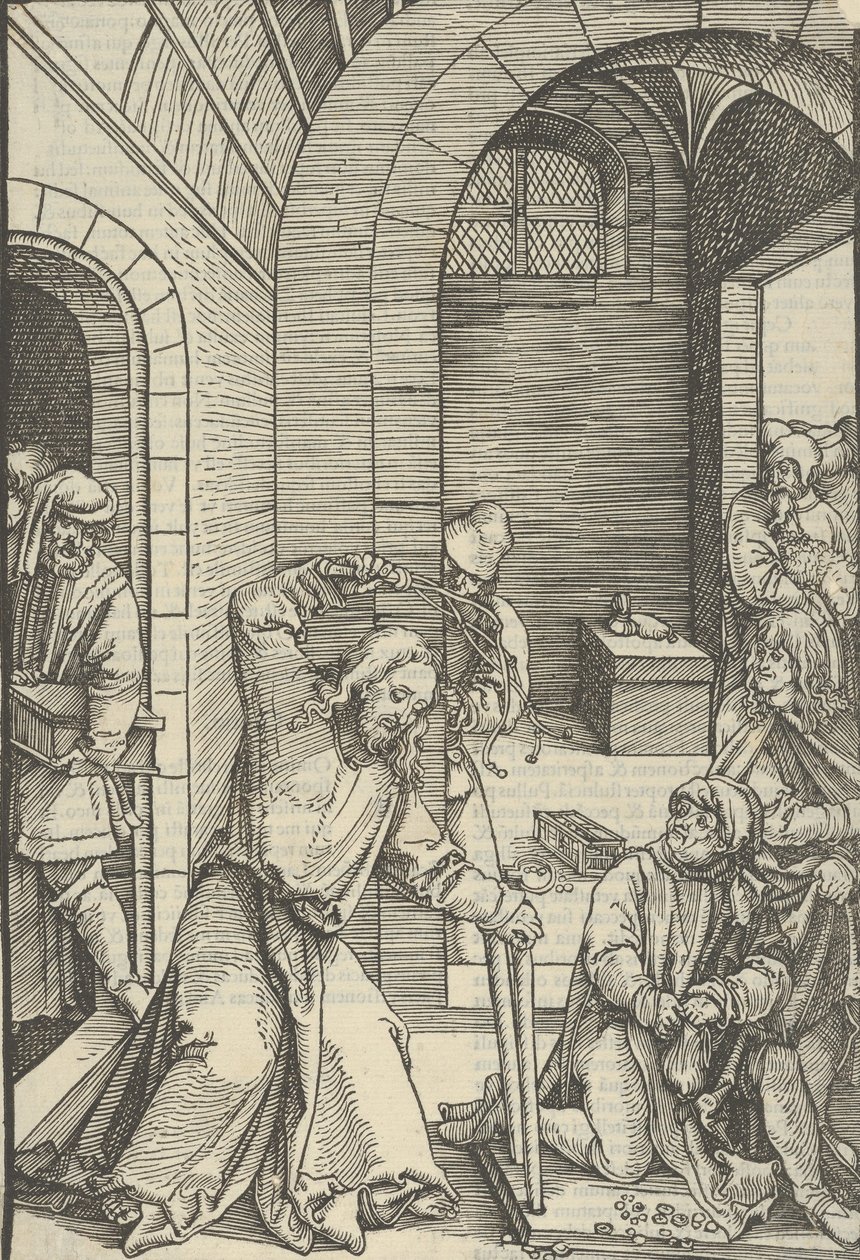Kristus renser tempelet, fra speilet av lidenskapen til vår Herre Jesus Kristus, 1507. av Hans Schäufelein the Elder