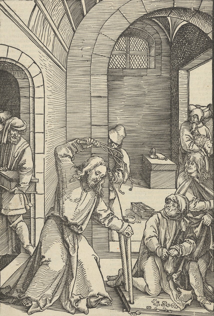 Kristus renser tempelet, fra speilet av lidenskapen til vår Herre Jesus Kristus, 1507. av Hans Schäufelein the Elder