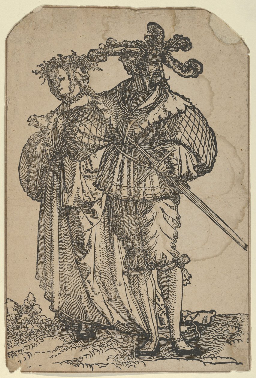 Dancing Couple I, fra The Wedding Dancers restrike. av Hans Schäufelein the Elder