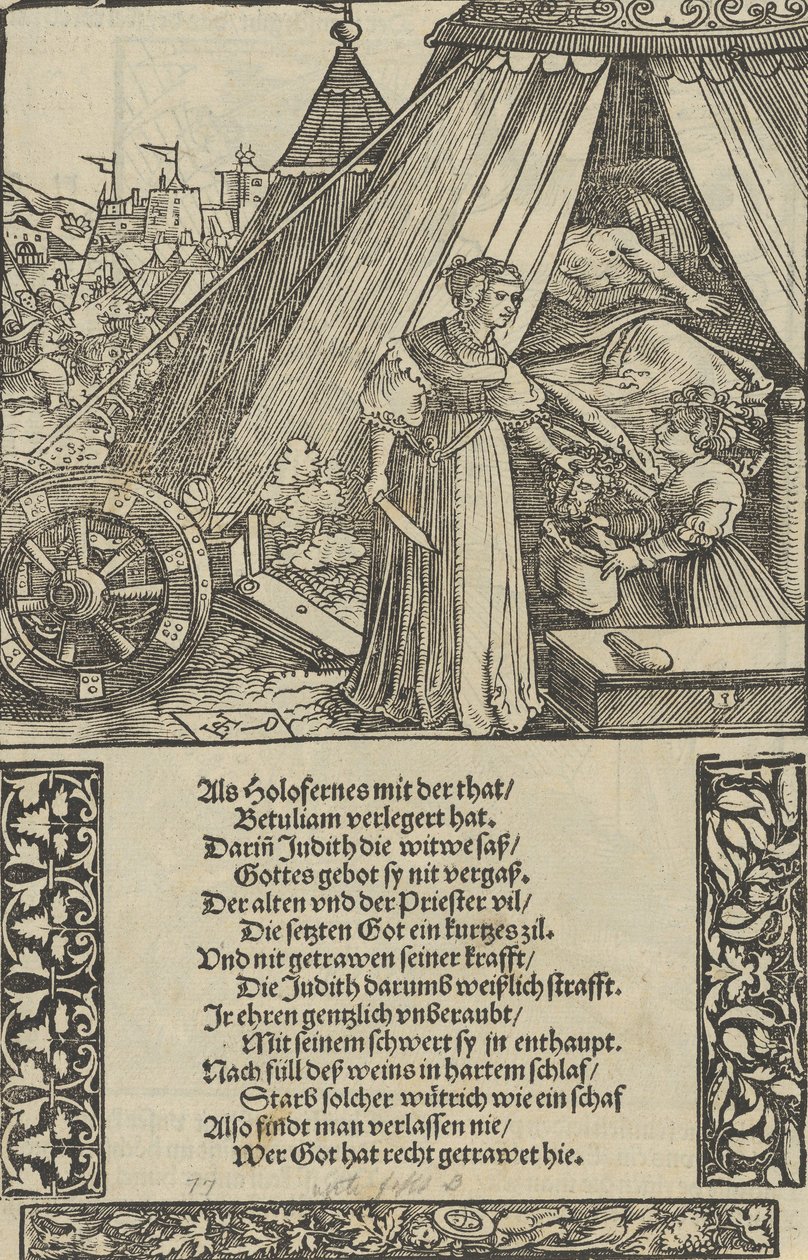 Judith med hodet av Holophernes, fra Das Büchle Memorial, 1533. av Hans Schäufelein the Elder