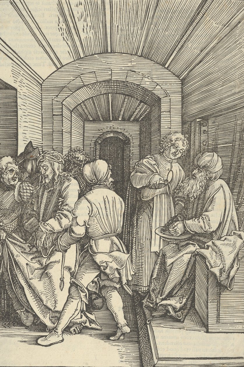 Pilatus vasker hendene, fra Speil av lidenskapen til vår Herre Jesu Kristi, 1507. av Hans Schäufelein the Elder
