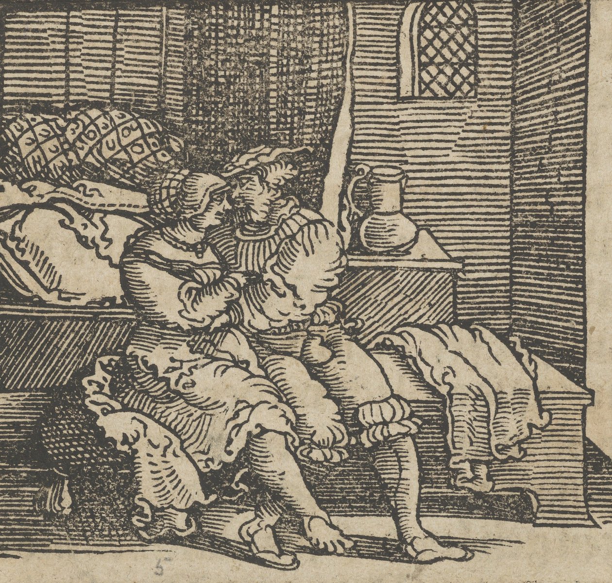 Spinneloccio Închis într-un cufăr, pe care sunt așezați soția sa și Zeppa, din..., înainte de 1534. norvegian av Hans Schäufelein the Elder