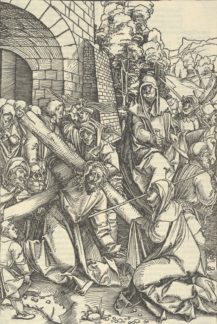 Bæringen av korset, fra speilet av lidenskapen til vår Herre Jesu Kristi, 1507. av Hans Schäufelein the Elder