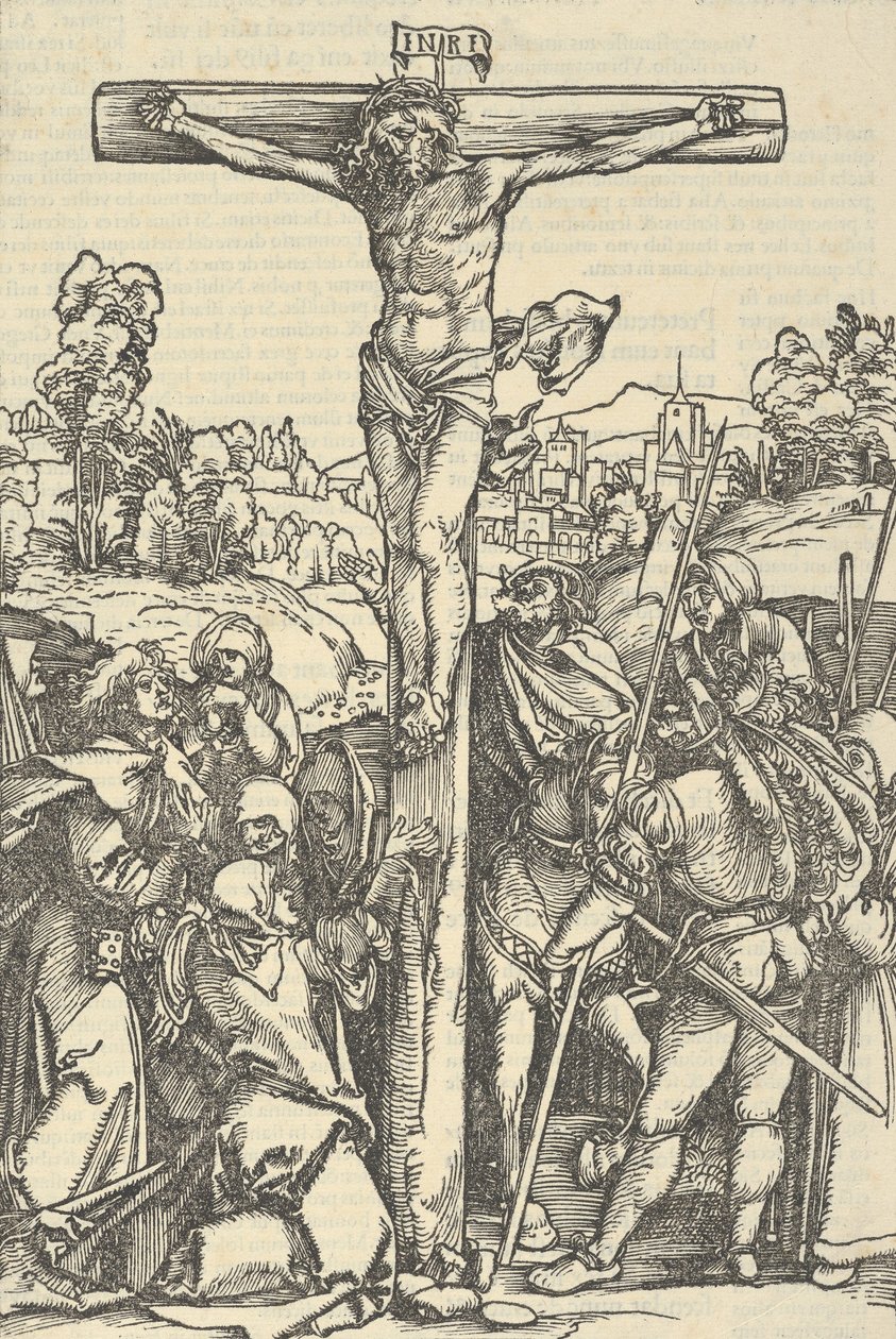 The Crucifixion, fra The Decided Garden of the Rosery Marie, 1505. av Hans Schäufelein the Elder