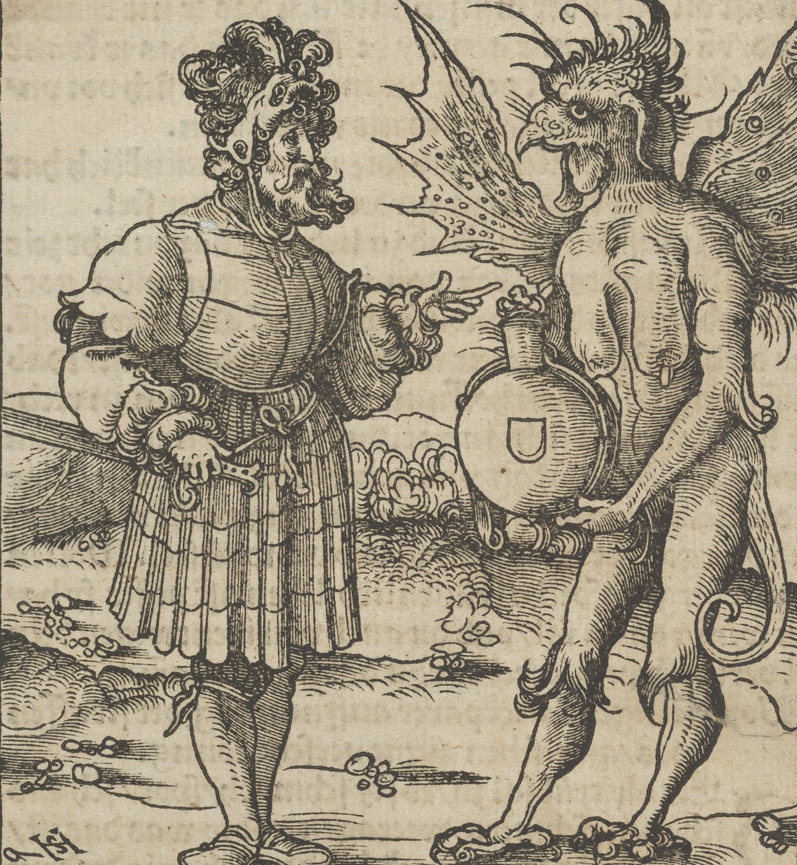 The Devil Offering Poison to a Knight, fra Hymmelwagen auff dem, wer wol leben..., 1517. av Hans Schäufelein the Elder
