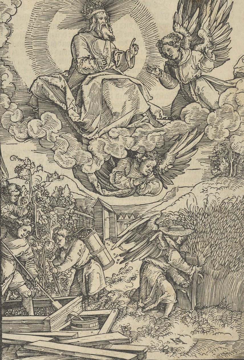 Høsten og vinpressen av blod. av Hans Schäufelein the Elder