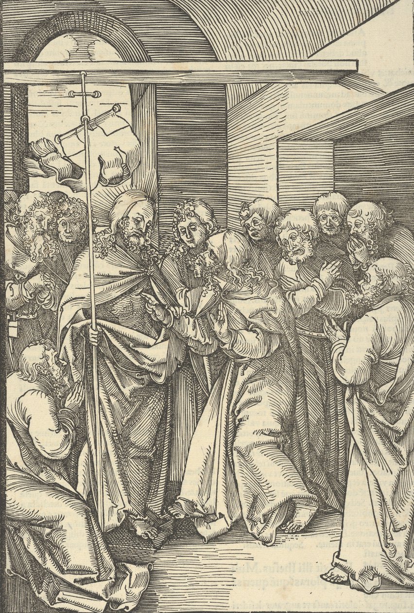 The Incredulity of Thomas, fra speilet av lidenskapen til vår Herre Jesu Kristi, 1507. av Hans Schäufelein the Elder