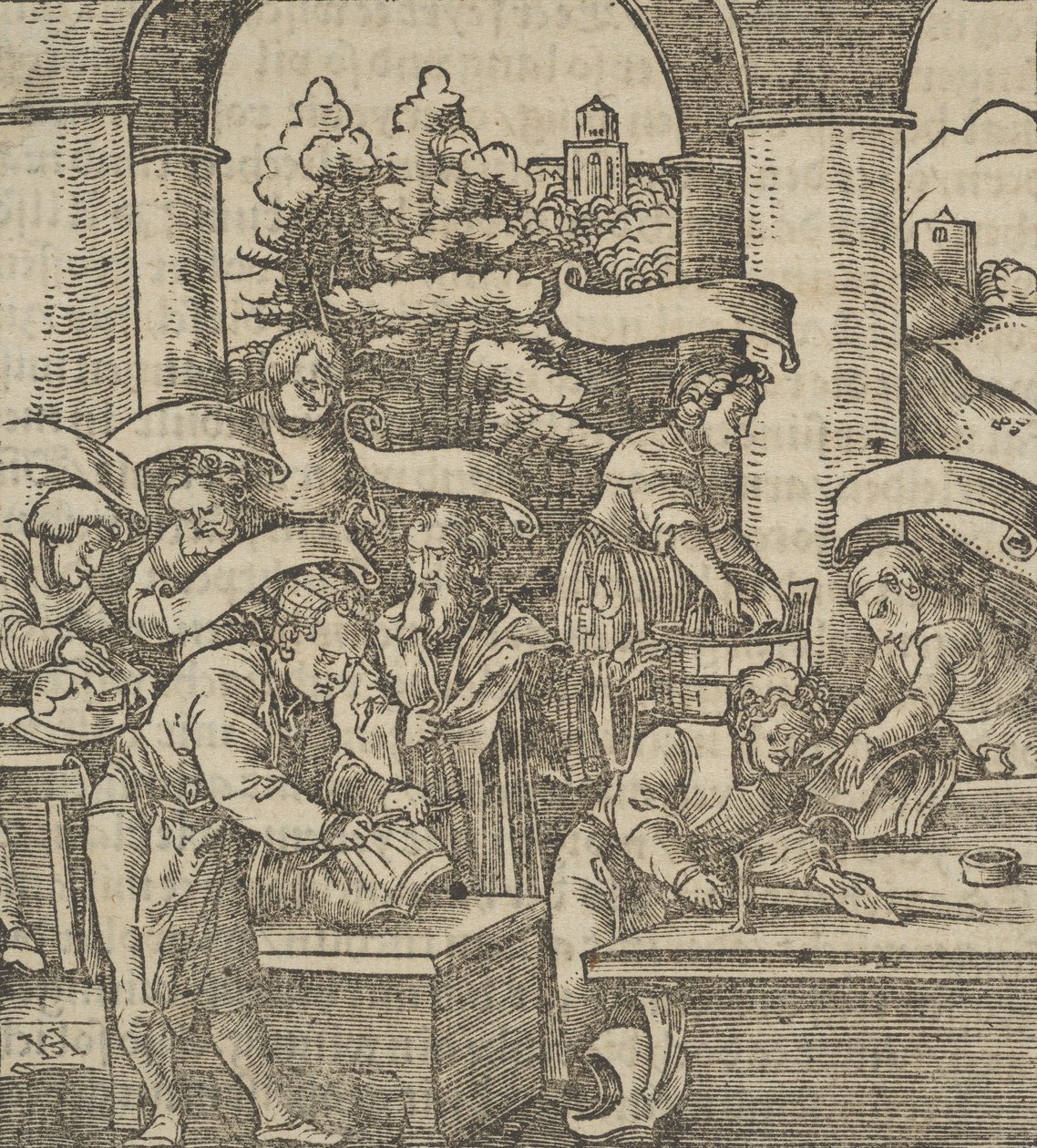 The Making of Armours, fra Hymmelwagen om hvem som lever godt..., 1517. av Hans Schäufelein the Elder