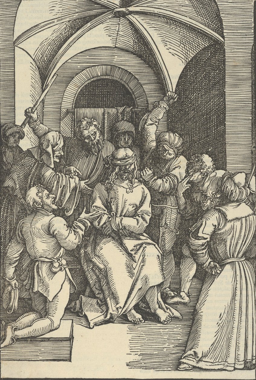 The Mocking of Christ, fra speilet av lidenskapen til vår Herre Jesu Kristi, 1507. av Hans Schäufelein the Elder