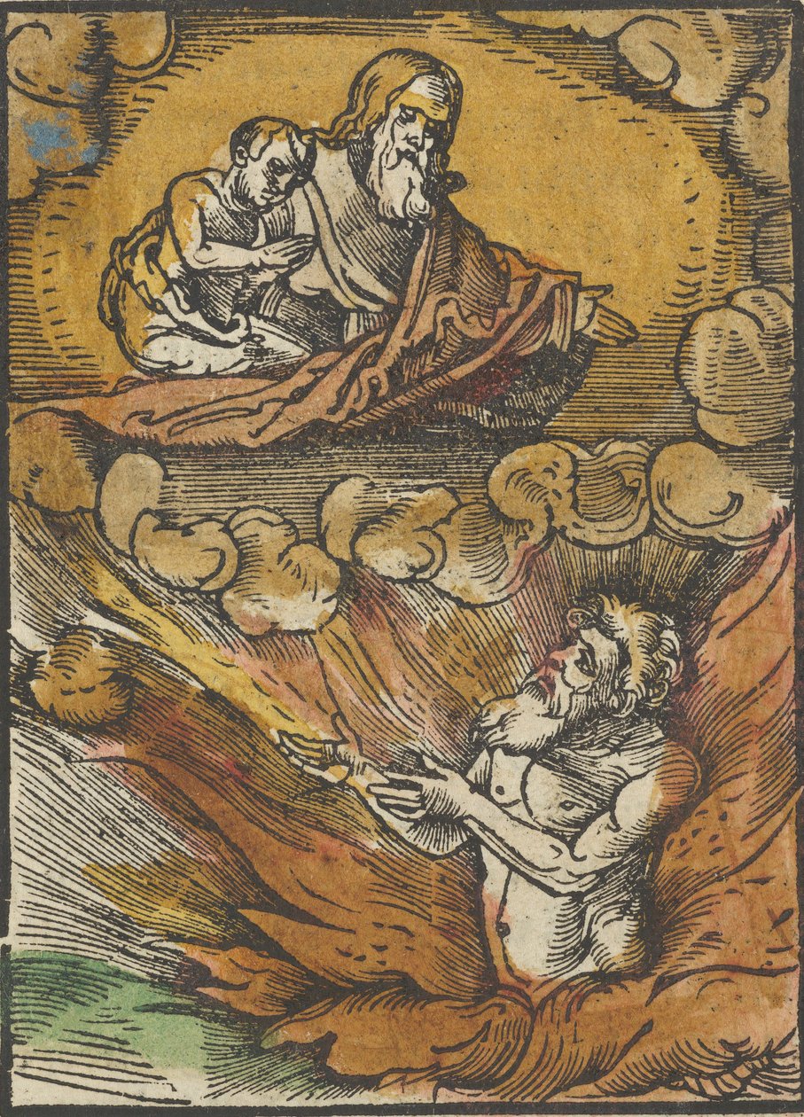 Den rike mannen i helvete og den fattige Lasarus i Abrahams fang, fra Das Plenarium, 1517. av Hans Schäufelein the Elder