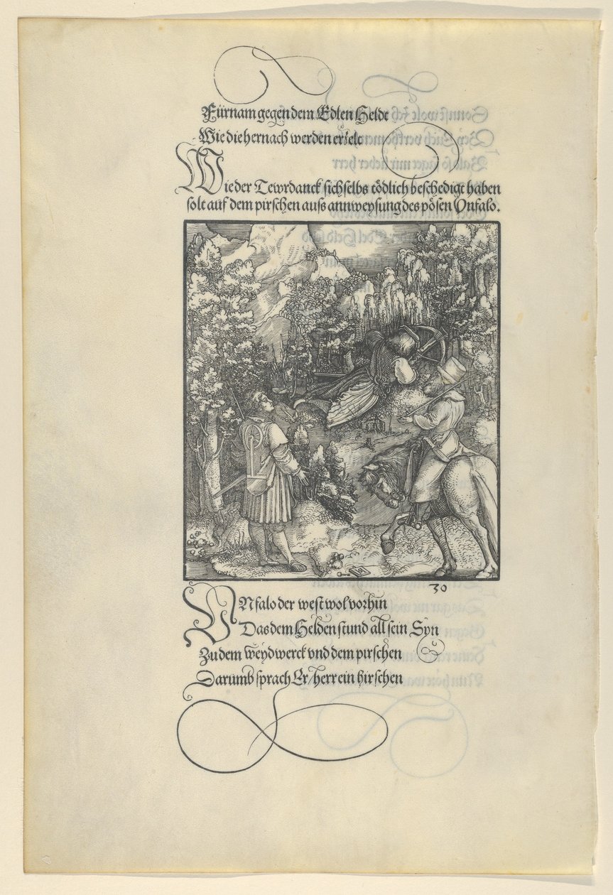 Unfalo som får Theuerdanck til å falle i en felle under en jakt, fra Theuerdanck, 1517. av Hans Schäufelein the Elder