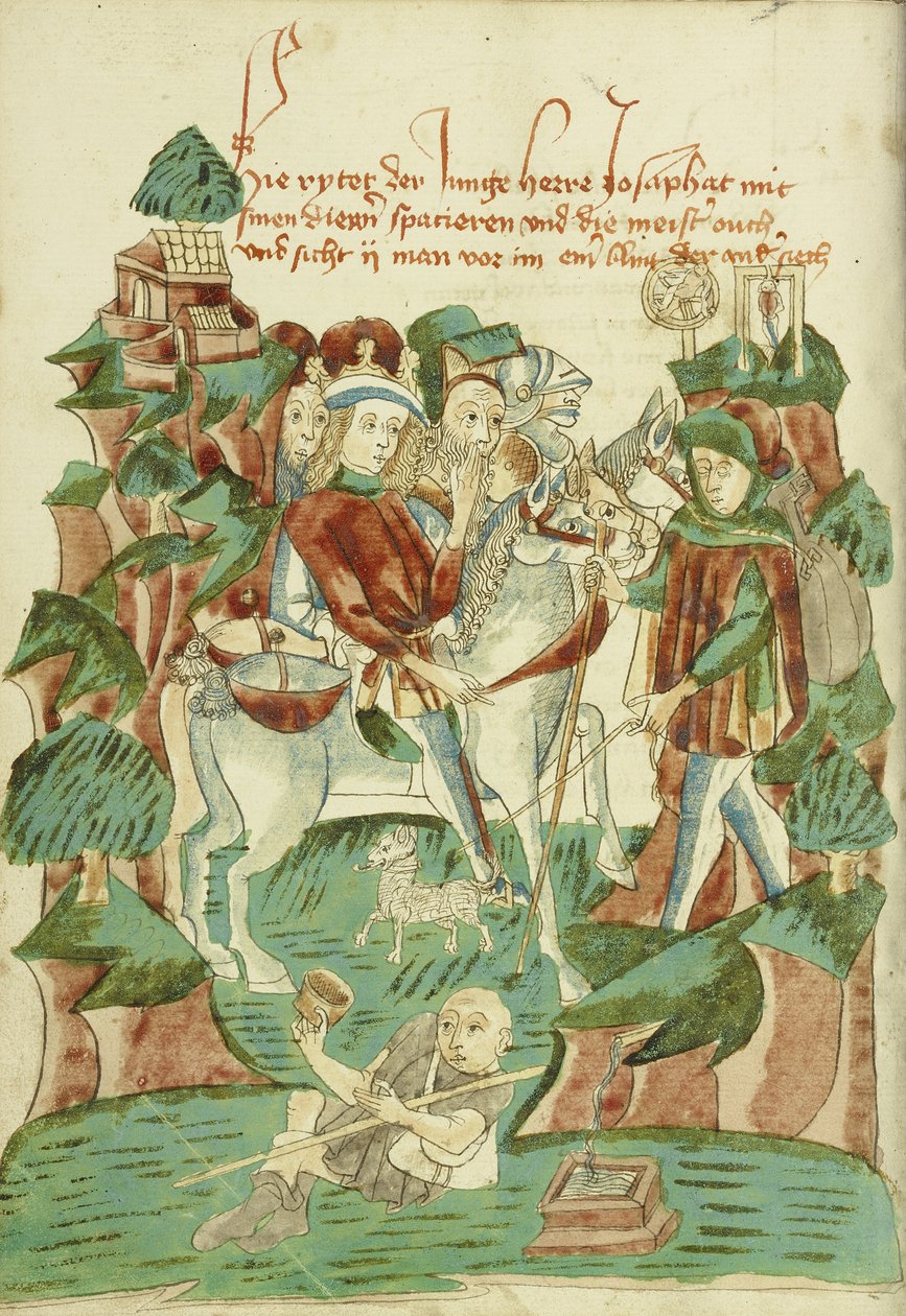 Josaphat møter en blind mann og en tigger Ludwig XV 9 fol. 31v, 1469 (blekk, fargevask og tempera på papir) av Hans Schilling