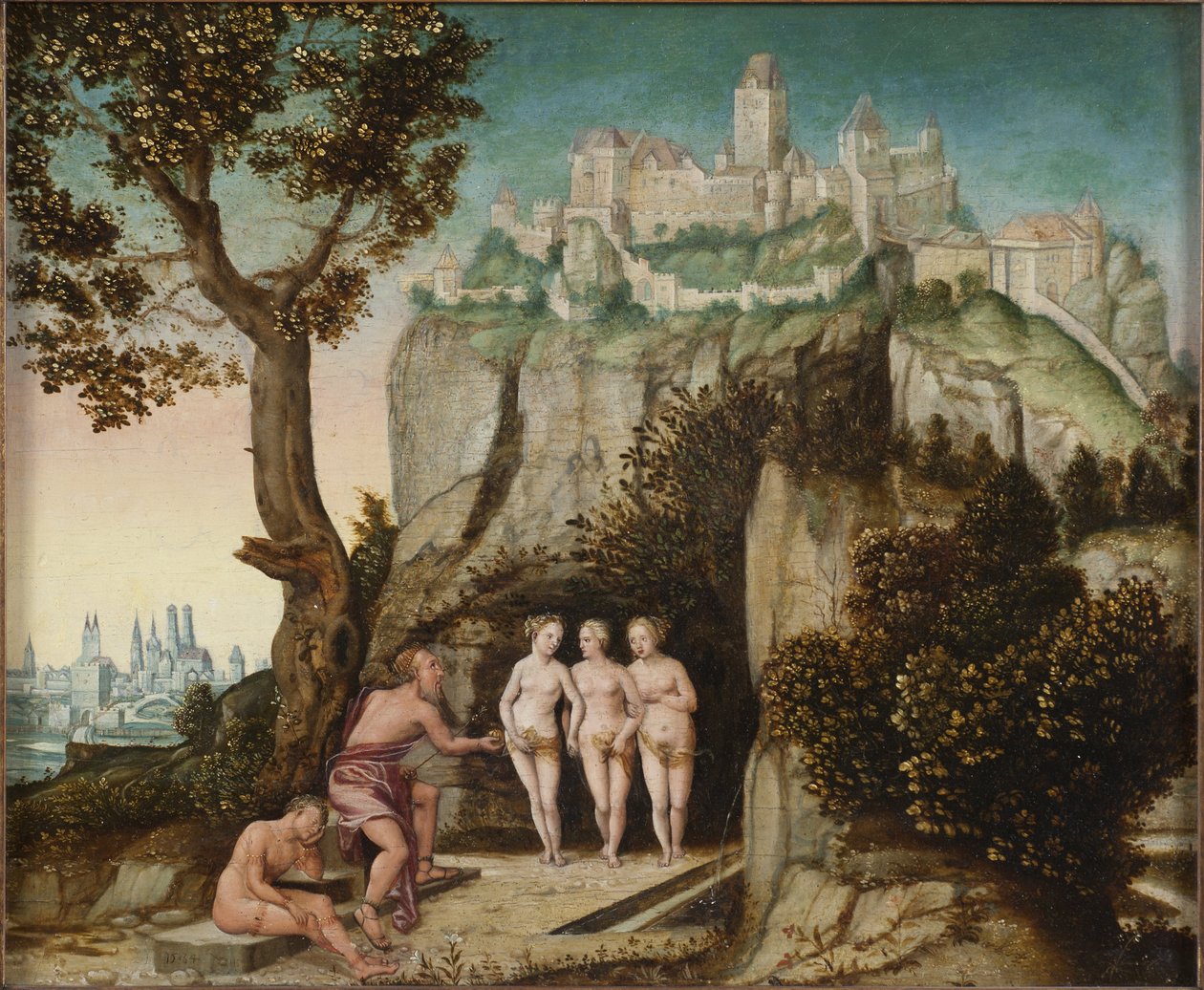 Le jugement de Paris - The Judgment of Paris, av Schoepfer, Hans, den eldste (1505-1570). Olje på tre. Mål: 32x41 cm. Nationalmuseum Stockholm av Hans Schoepfer
