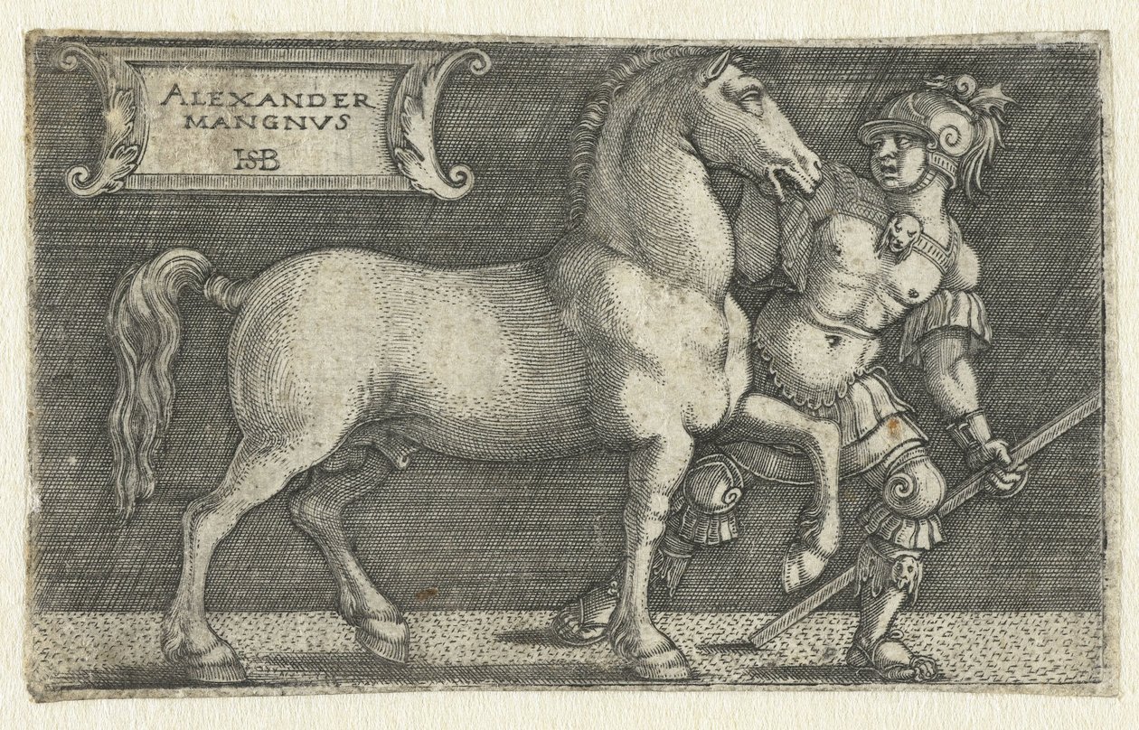 Alexander den store med hesten Bucephalus Alexander Mangnvs (tittel på objekt) av Hans Sebald Beham