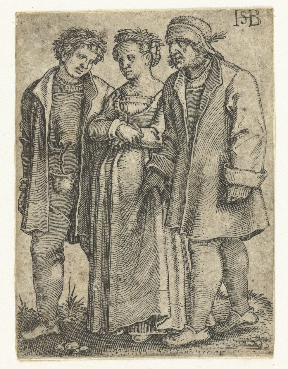 Brud og brudgom og brudens far Bondebryllupsprosesjon (serietittel) av Hans Sebald Beham