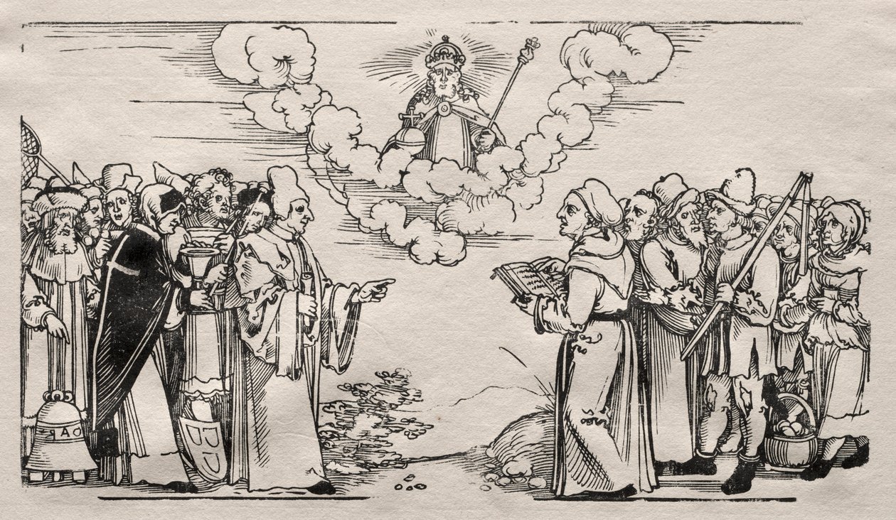 Tvist mellom Luther og en katolsk teolog. av Hans Sebald Beham