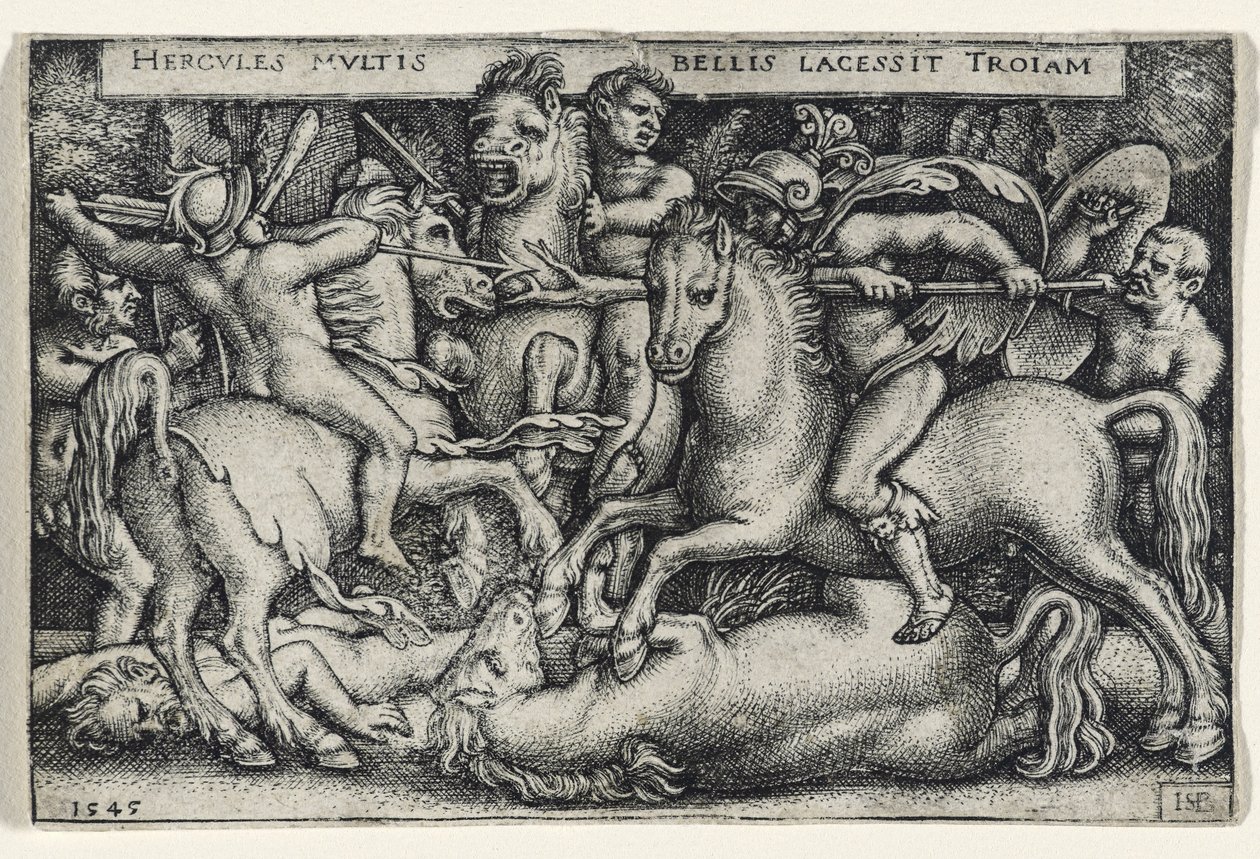 Hercules Fighting against the Trojans, 1545 (gravering på lagt papir) av Hans Sebald Beham