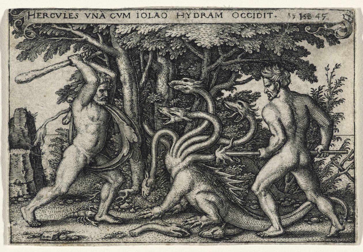 Hercules Slaying the Hydra, 1545 (gravering på lagt papir) av Hans Sebald Beham
