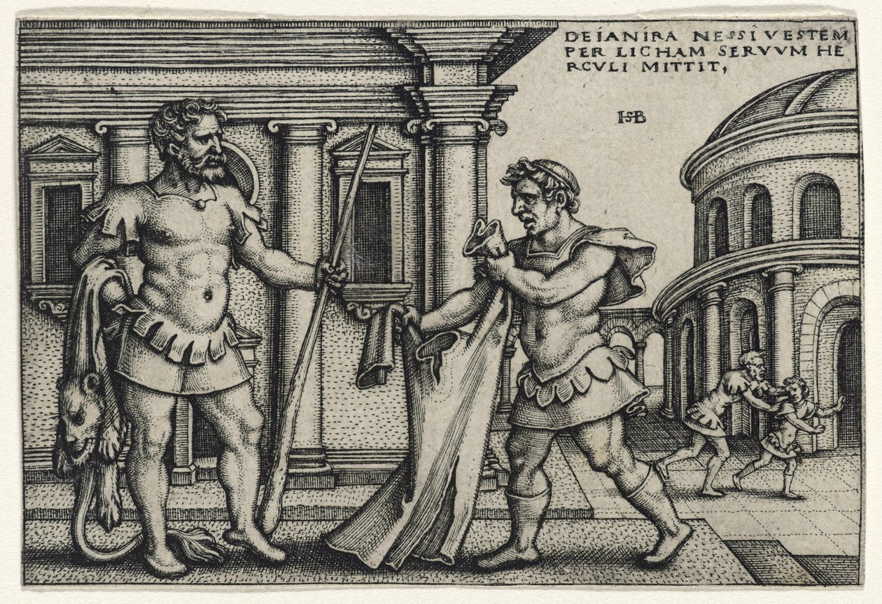 Lichas Bringing the Garment of Nessus to Hercules, 1540-tallet (gravering på lagt papir) av Hans Sebald Beham