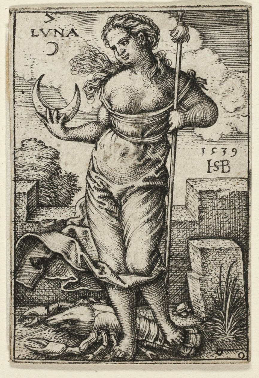 Moon, plate syv fra The Seven Planets with the Zodiacs av Hans Sebald Beham