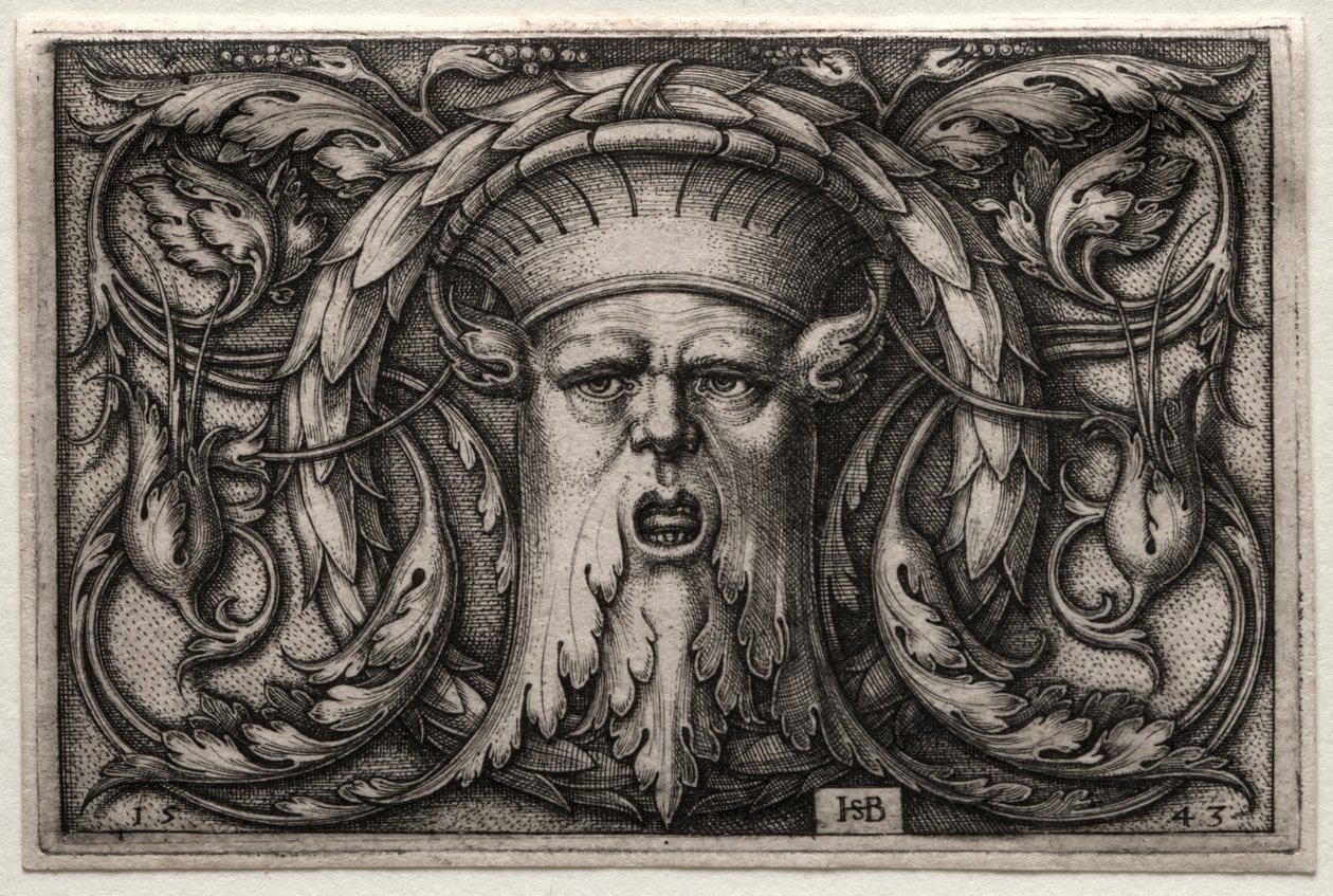 Ornament av Satyrs hode og krans av Hans Sebald Beham