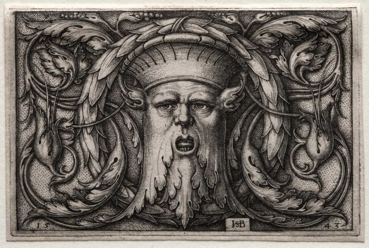 Ornament of Satyrs Head and Wreath, 1543. av Hans Sebald Beham