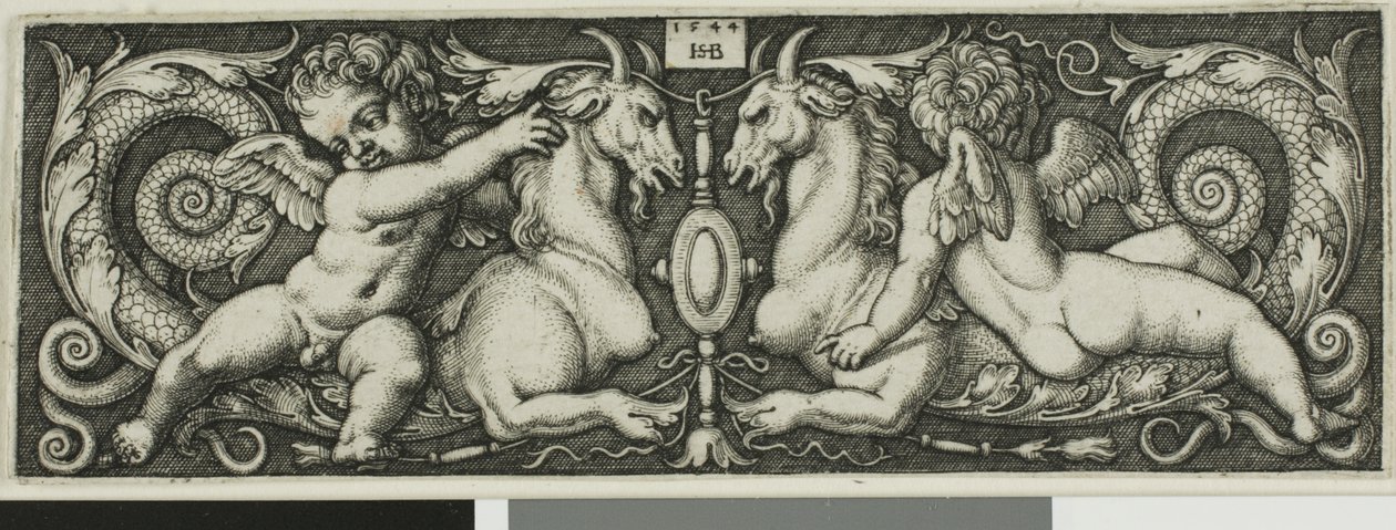 Ornament med to Genii ridende kimære beist av Hans Sebald Beham