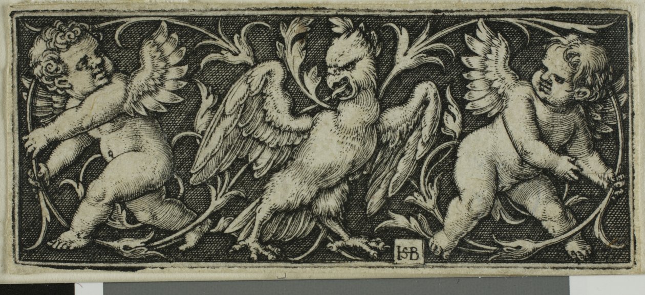 Ornament med en ørn og to Genii, fra Four Vignettes av Hans Sebald Beham