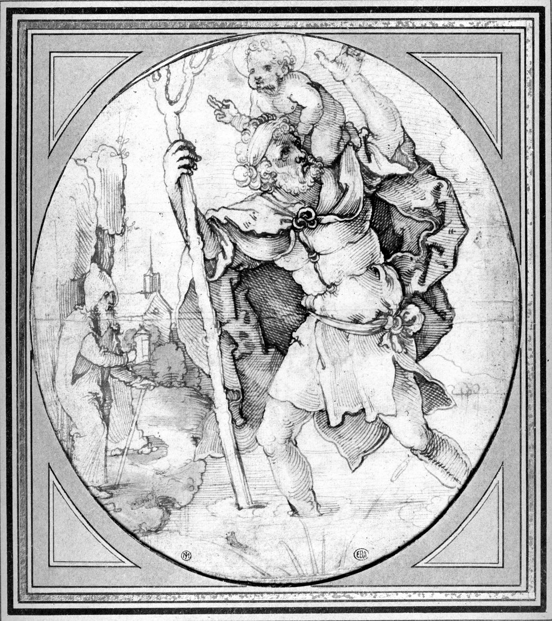 Saint Christopher (penn og blekk på papir) av Hans Sebald Beham