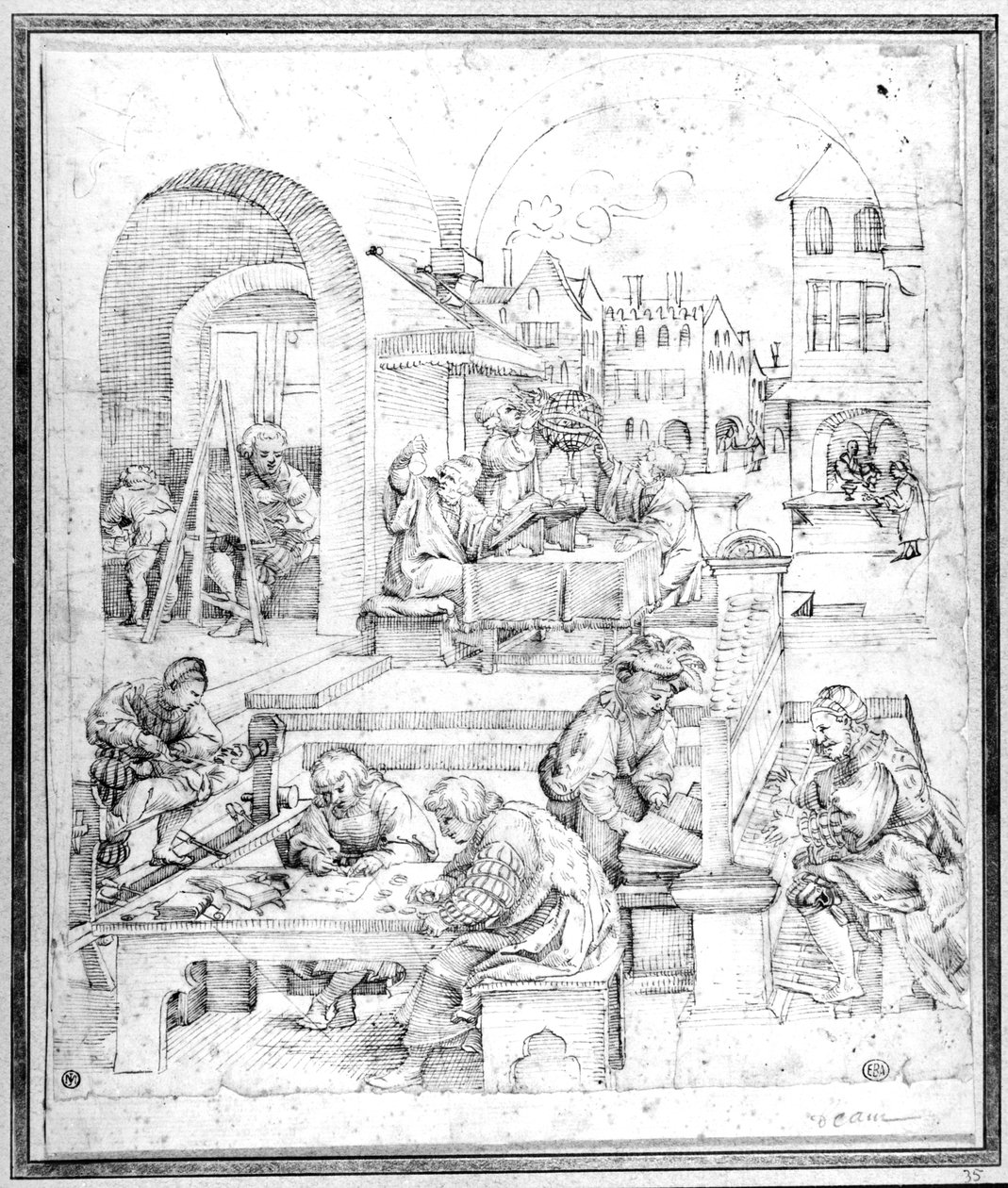 Vitenskap, kunst og handel (penn og blekk) av Hans Sebald Beham