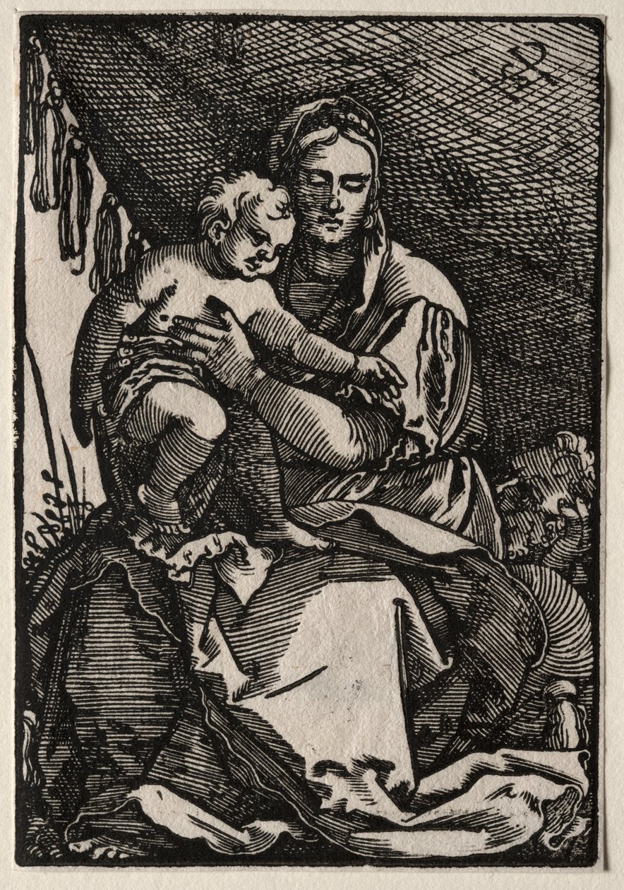 Den hellige familie under et telt av Hans Sebald Beham