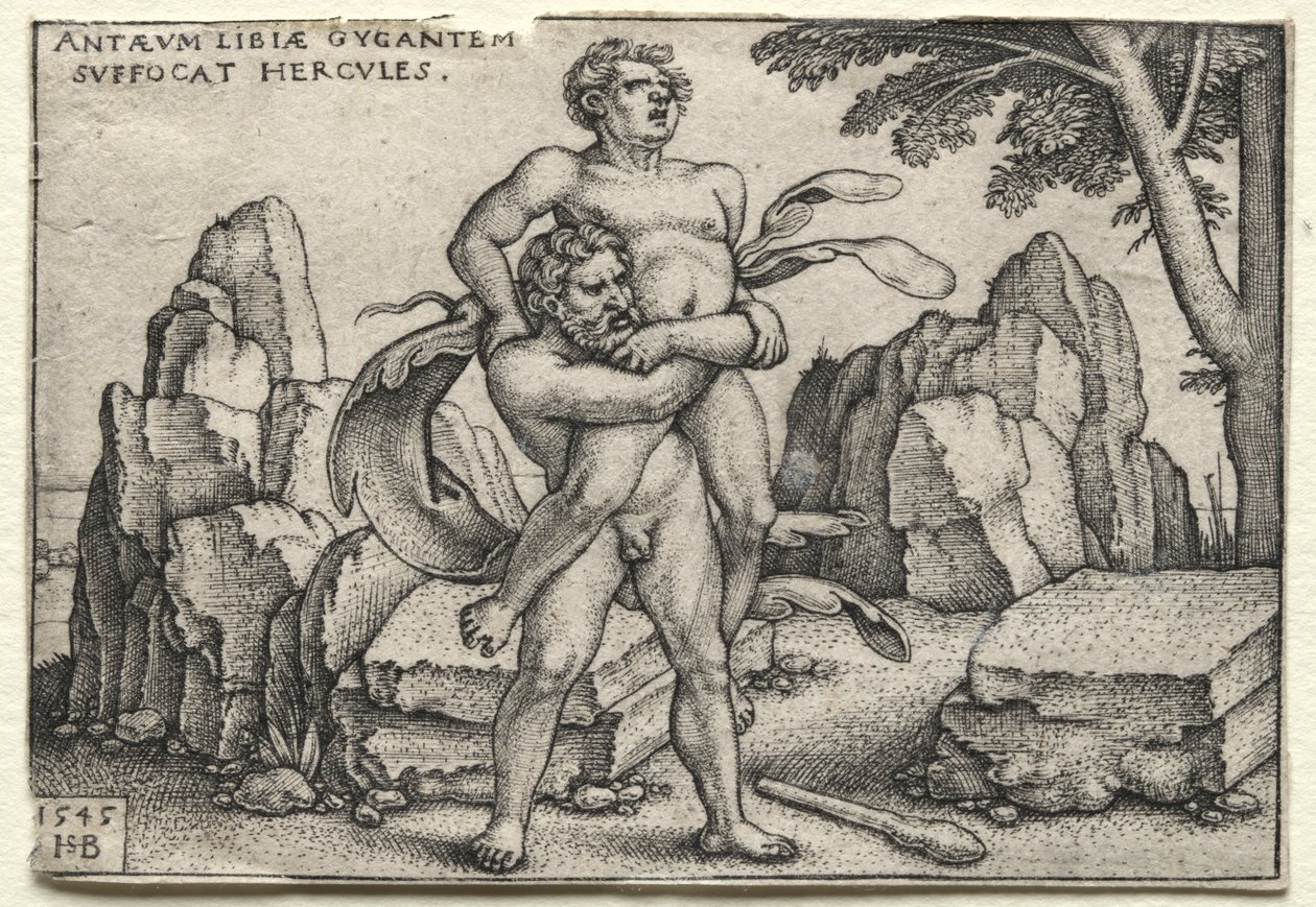 The Labors of Hercules: Hercules Crushing Antaeus av Hans Sebald Beham