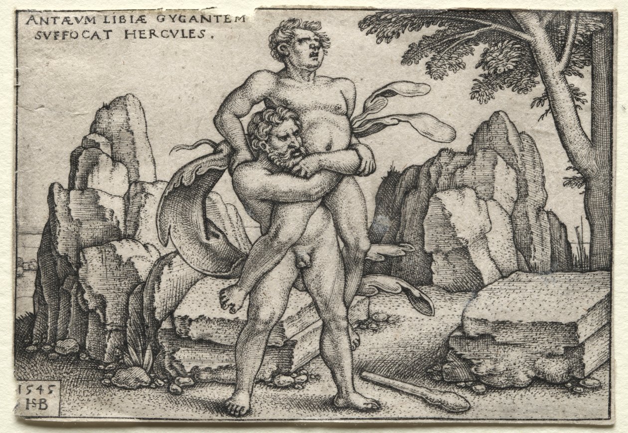 The Labors of Hercules: Hercules Crushing Antaeus, 1545. av Hans Sebald Beham