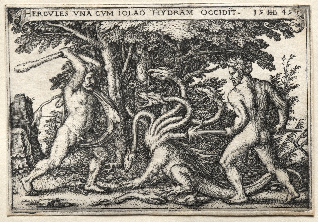 The Labors of Hercules: Hercules Killing the Lernean Hydra av Hans Sebald Beham