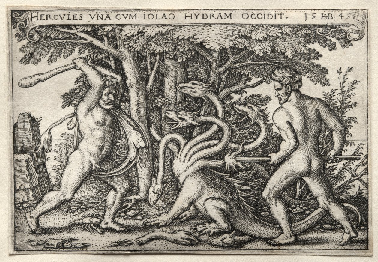 The Labors of Hercules: Hercules Killing the Lernean Hydra av Hans Sebald Beham