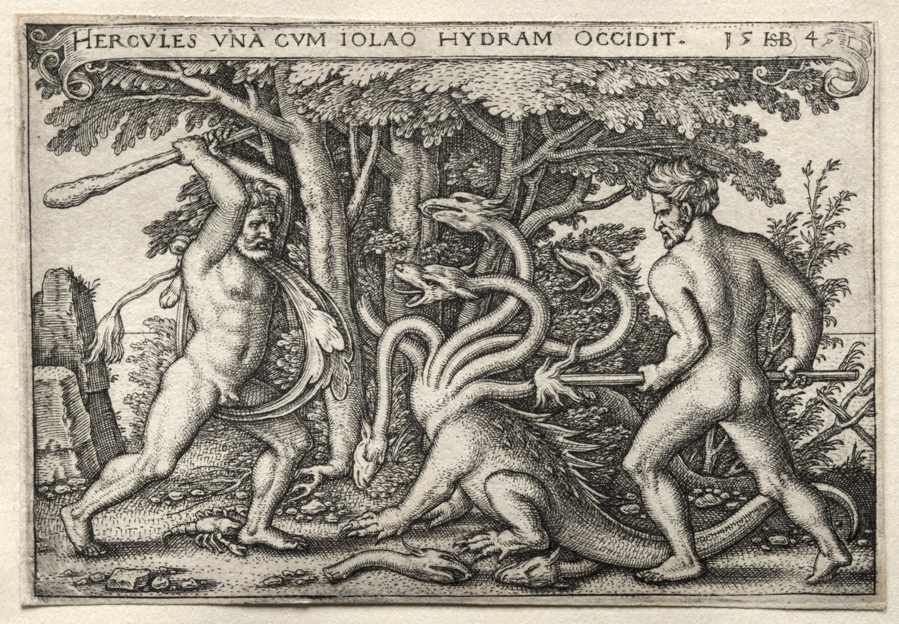 The Labors of Hercules: Hercules Killing the Lernean Hydra, 1545. av Hans Sebald Beham