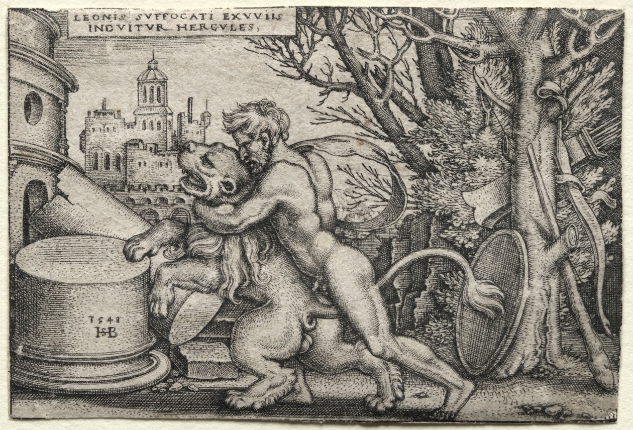 The Labors of Hercules: Hercules Strangling the Nemean Lion av Hans Sebald Beham