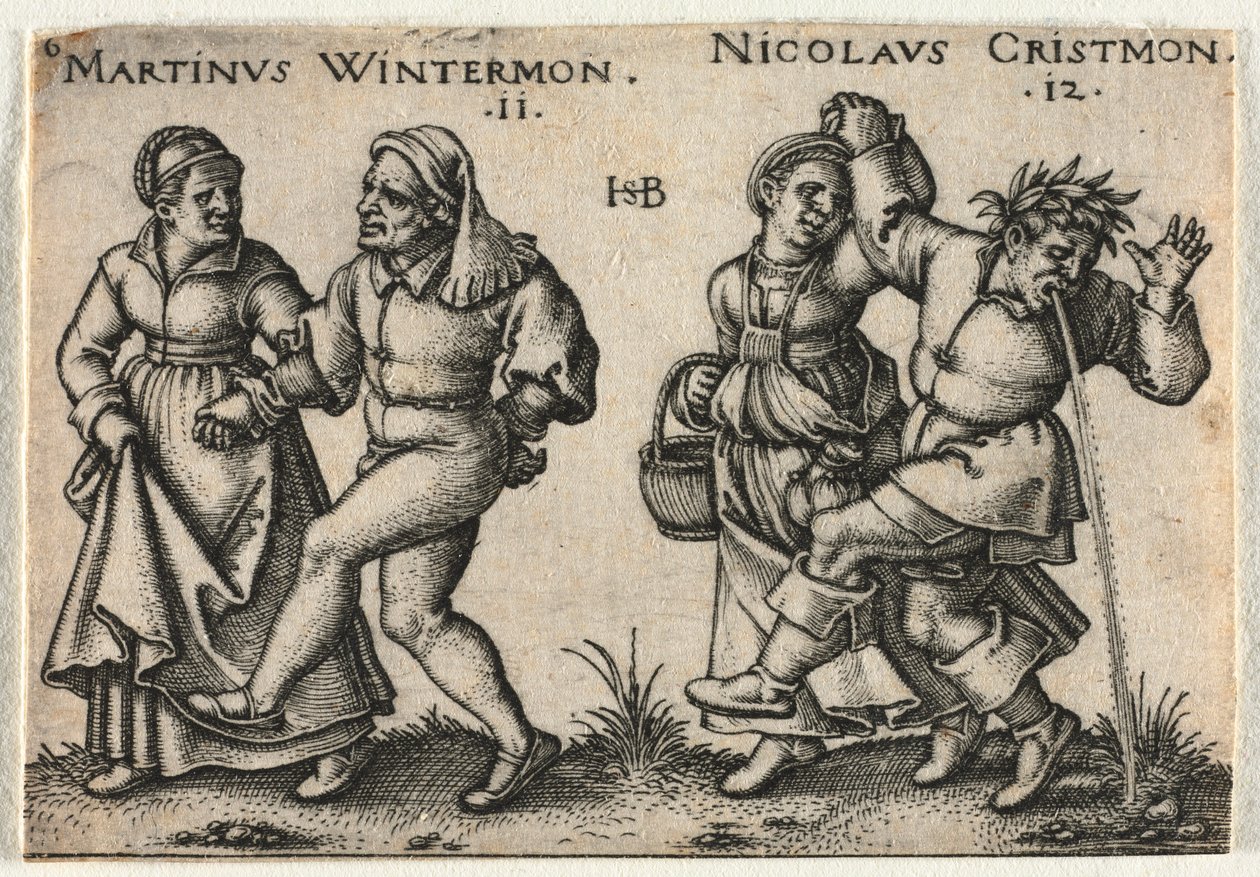 Bondebryllupet eller de tolv månedene: 11-Martinus Wintermon 12-Nicolaus Cristmon, 1546. av Hans Sebald Beham