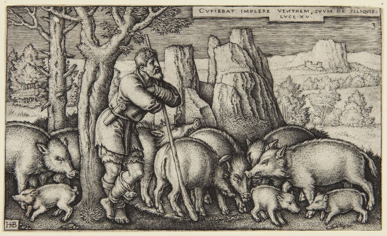 Den fortapte sønn III: sønnen blant svinene av Hans Sebald Beham