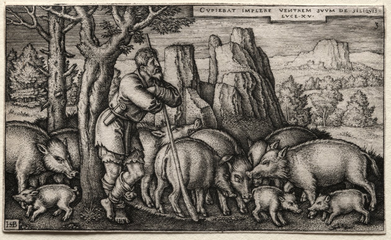 The Prodigal Son: Tending Swine. av Hans Sebald Beham