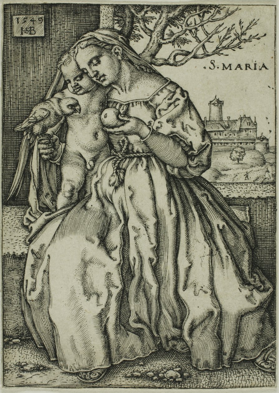 Jomfruen og barnet med papegøyen av Hans Sebald Beham