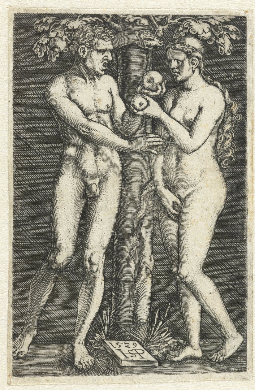 Adam og Evas fristelse i paradis av Hans Sebald Beham