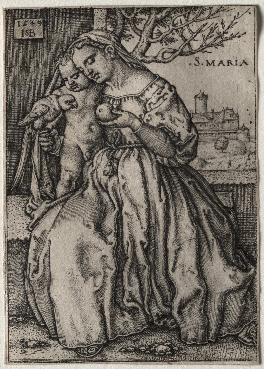 Jomfru Maria med barnet og en papegøye av Hans Sebald Beham