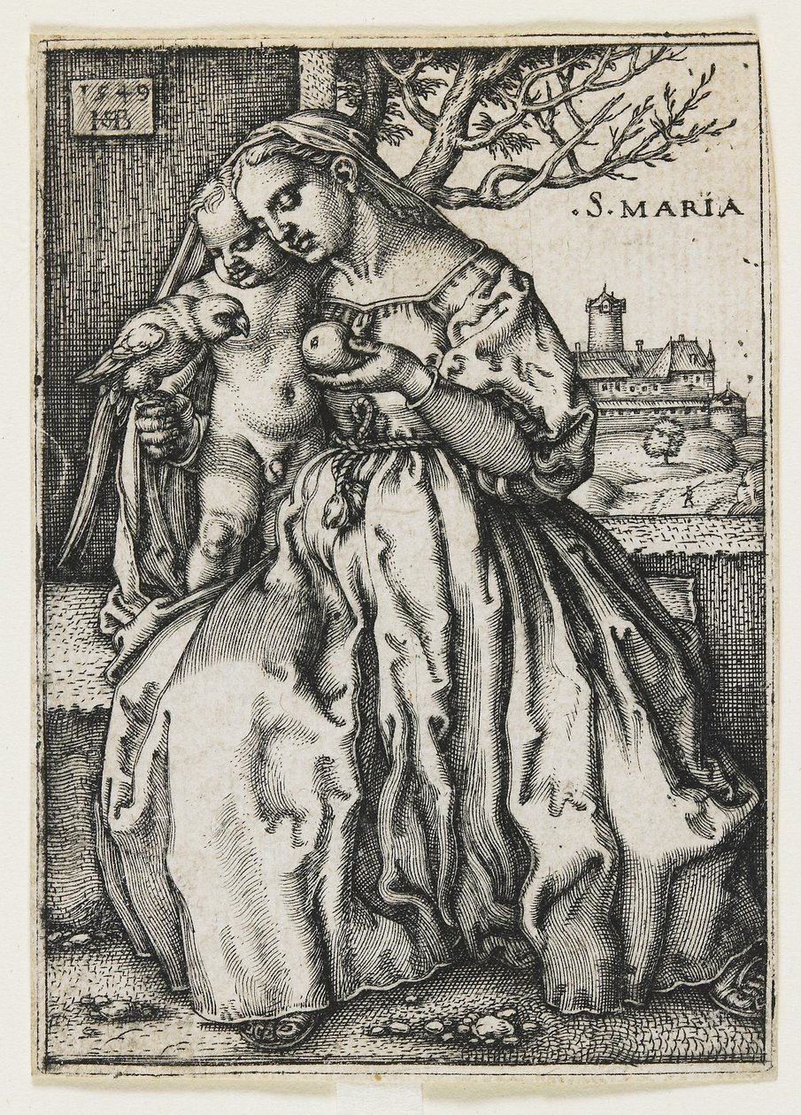 Jomfru og barn med en papegøye, 1549 av Hans Sebald Beham